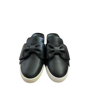 JSlides Womens Leather Bella Bow Slides Mules Round Toe Size 7.5US Black